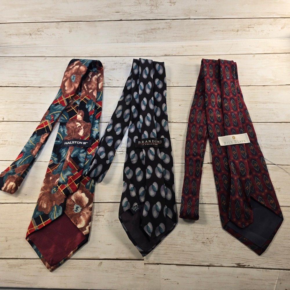 VTG Designer Tie Bundle Halston III Brandini Bill Blass Silk Floral Geometric‎